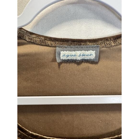 Y2K Crushed Velvet Scoop Neck Long Sleeve Top Brown Fairy Grunge Indie Sleaze - Picture 3 of 4